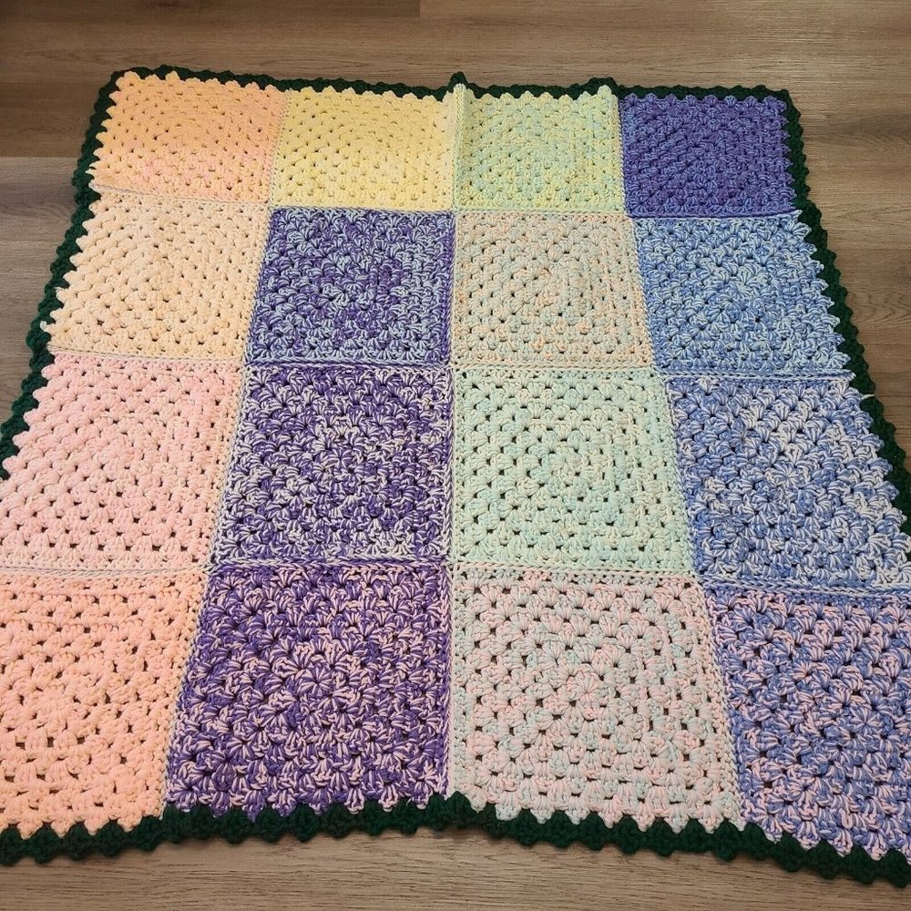 Crochet Afghan Throw Blanket 45X45” Vintage Handmade Square Multicolor Patch